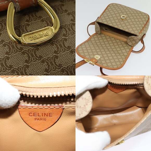 CELINE Macadam Canvas Shoulder Bag Pvc Beige Gold - Picture 11 of 12